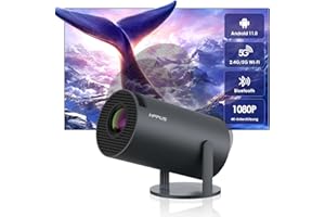 HIPPUS Mini Smart Beamer 4K, Grau Full HD 1080P 180°Dreh Portable Projector klein Videoprojektor Handy Android OS 11.0 mit 2.4/5G WiFi Bluetooth 5.0 automatischer Keystone-Korrektur, mit USB