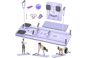 JUOIFIP Foldable Pilates Board - Multifunctional Auto-Rebound Pilates Reformer Board Equipment Set for Full Body Workouts, Fitness Gift for Women with Resistance Band