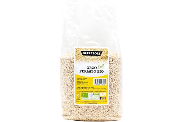 Oltresole, Orge perlé italien biologique 1 kg, Grain biologique riche en fibres, bon pour les soupes, les salades et les potages, produit par l'agriculture italienne, Paquet familial idéal