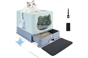 HelloMiao lettiera per gatti con coperchio completamente chiusa lettiera per gatti deodorante a cassetto grande lettiera per gatti pieghevole con paletta per lettiera