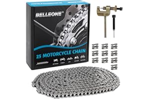 Belleone #25 Rollenkette - 3 m #25 Kette mit 10 Verbindungsgliedern & Kettenbrecher für Go-Karts, Mini-Bikes, Roller, Dirt Bikes, Rasiermotorräder, Pocket Bike und Fahrräder - 480 Glieder