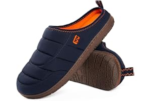 LongBay Men's Two-Tone Slippers Memory Foam Warm Fleece House Shoes Camping Slip On Indoor Outdoor