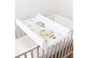 BABY COMFORT Fasciatoio con base rigida per neonati, 70 x 50 cm, adatto per lettino da 120 x 60 cm, unisex, con cuneo, anti-rotolo, impermeabile, con bordi rialzati (palloncini)