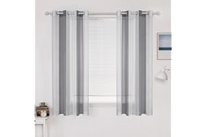 MIULEE Zasłony z woalu, klasyczne zasłony w paski, półprzezroczyste, miękkie, nowoczesne filtrowanie światła, przezroczyste, z przelotkami, zasłona okienna z poliestru, do sypialni, salonu, 2 panele,