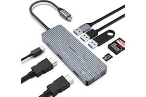 OBERSTER USB-C HUB Docking Station Dual Monitor, 9 en 1 HUB USB C con 2 HDMI 4K, VGA, 3 USB, 100W PD, SD/TF Compatible con Windows y macOS