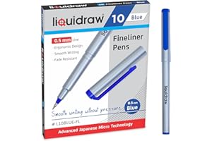 Liquidraw 10 Blue Fineliner Pens Set Fine Point Pens 0.5mm Fineliners Blue Coloured Pens For Artists, Architects, Technical Drawing, Handwriting, Calligraphy, Sketching, & Illustrations