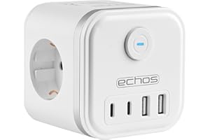 Echos - 7-in-1 Steckdosenwürfel ohne Kabel 3 Fach Mehrfachsteckdose mit USB C - Steckdosenleiste 4 Fach USB Mehrfachstecker mit Schalter Cube Steckdosenadapter mit Kindersicherung 3680W (Weiß)