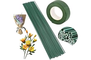 Caelura 30 Stücke Blumendraht Grün mit 1 Floristenband (30m/Rolle), Floristendraht zum Basteln, 30cm Kunstoff Blumenstamm Steckdraht 2mm Blumenstieldraht für DIY Herstellung von Blumenarrangements