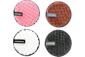 4 Pcs coton demaquillant lavable, éPonges En Coton DéMaquillant Bio, BoufféEs Nettoyantes Double Face RéUtilisables Pour DéMaquillant, Traitement Nettoyant Pour Le Visage