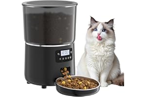 Bizcasa Comedero Gato 4L Automatico Dispensador 1-4 Comidas al DíA, Cubeta de Acero Inoxidable, Dispensador Comida con Temporizador, Dispensador Comida Gatos y Perros (Negro - Estándar - 4L)