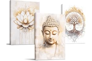 hyidecorart Tableau Decoration Murale Grand, 30x40 cm Arbre de Vie Avec Fleurs de Lotus et Image du Bouddha Tableau Decoration Maison, Impression sur Toile Moderne pour Salon Chambre Bureau Salle