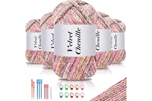 ‎MAXEE Maxee 500g(5×100g) Samtig Babywolle, Samt Chenille Garn mit Häkelwerkzeuge, Kuschelweich Velvet Chenillegarn Flauschige, Weich Plüschwolle Häkelgarn Wolle zum Stricken & Häkeln