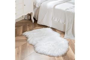 HEQUN Faux pelliccia di agnello di pecora tappeto, pelliccia sintetica decorativa Soffice Pelliccia di agnello imitazione Tappeto Longhair effetto pelliccia divano letto (60 X 90 CM, Bianco)