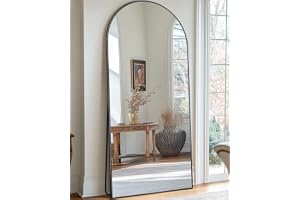 Antok 161 x 52 cm välvd helkroppsspegel – stående spegel svart stående golvspegel full längd ståspegel med aluminium robust ram, glas i HD-spegel för sovrum vardagsrum