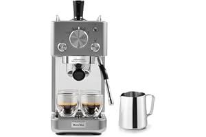 BREVILLE Barista Slimline Espresso Machine | Integrated Milk Frother | Compact Coffee Maker for Cappuccinos, Lattes & More | 15 Bar Pump | Silver [VCF185]