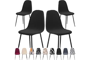 SearchI Stretch Dining Chair Covers 4 Pieces, Jacquard Scandinavian Removable Washable Chair Slipcovers Shell Side Armless Chair Covers for Kitchen, Dining, Bedroom,Living Room Side Chairs,Black