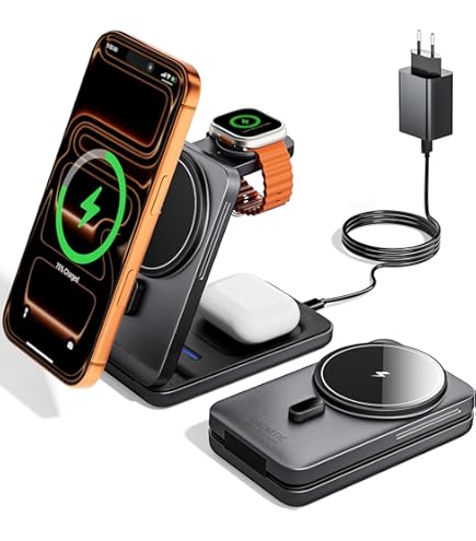 Budi Caricabatterie Wireless 3 In 1 Da Viaggio 20W – Box Con Storage Per Telefono, Orologio, AirPods