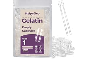 MéipaLien Size 1 Empty Gelatin Capsules - 100 Count | Clear Empty Pill Capsules, Pure Bovine Gel Caps for DIY Supplements, Gluten Free & Non-GMO Certified