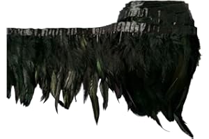keland 2Yard Ruban en Satin et Frange en Plumes de Coq Authentiques Couture Ornement Décoration (A-Noir)