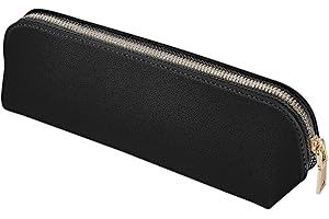 Fyore Leather Pencil Case Slim Design Pen Bag with Metallic Zipper Pocket Size for or Student Office College Middle School (Black)