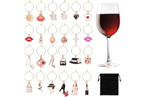 SANNIX Weinglas-Anhänger, 24 Stück Weinanhänger für Stiel, Gläser, Weinglas-Identifikator, lustige Weinglasanhänger für Weinproben, Party-Dekorationen