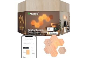 Nanoleaf Elements Hexagon Starter Kit, 7 Wood Look LED Smart Light Panels - Dimmable & Modular Wi-Fi Wall Mood Lights, Works with Alexa Google Assistant Apple Homekit, for House Room Decor or Desk