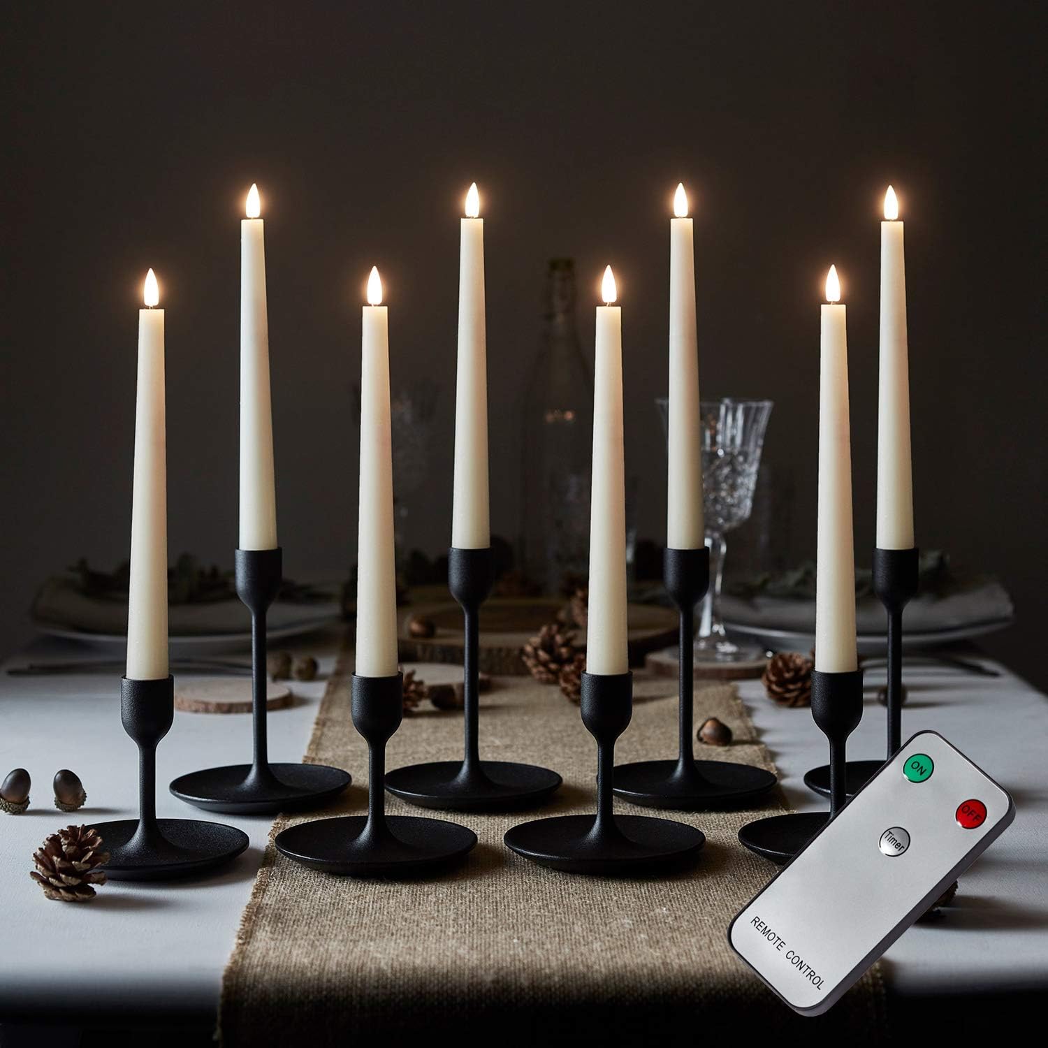 Lights4fun Set of 8 TruGlow® Ivory Flameless LED Taper Candles – Real Wax Battery-Operated Candles with Timer & Remote Control – Elegant Indoor Décor for Dining, Weddings, Home & Events