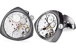 HONEY BEAR 1 para męskich spinek do mankietów Cufflinks mechanizm zegarowy steampunk, ruchome stal nierdzewna, na czas biznesowy, prezent z pudełkiem, trójkąt, wielokrotnego użytku, Stal nierdzewna, Bez kamienia,