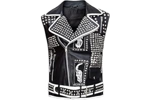 FASHION_FIRST Mens Military Genuine Leather Vest - Brando Biker Motorcycle Leather Vest For Men Outdoor Fashion