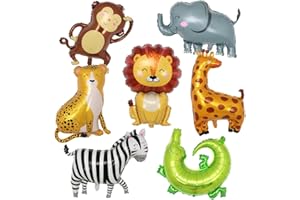 MELEAGER XXL Folienballon Animals, Pack of 7 Foil Balloons, Tier Luftballons, Dschungel Tiere Luftballons, Forest Animals Lion Tiger Balloon, Helium Balloons Animals for Children Birthday Party Decoration