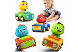 Press and Go Car Toys for Toddlers 1-3, Baby Animal Racing Cars, Infant Play Vehicle Set, Baby Push Go Friction Car Toys, Boys Grils Birthday Gifts (4 Pack) (Dinosaur toy car)