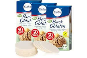 Küchle runde Back Oblaten Bio Vegan 50mm 37g pro Packung 3er Pack Esspapier zum Backen von Makronen & Lebkuchen