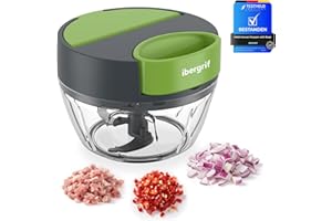 Ibergrif M502 Hachoir Manuel, Coupe Oignon Mixeur Manuel Polyvalent avec Port D'alimentation, Sans BPA, Facile à Nettoyer, Hachoir Oignon Fines Herbes pour Légumes Viande et Aliments pour Bébés
