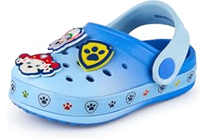 Paw Patrol Boys Clogs | Kids Slip On Footwear with Puppy Novelty Charms in Blue | Chase Marshall Rubble Indoor & Outdoor Sandals Sliders with Adjustable Strap | TV Series Character Merchandise