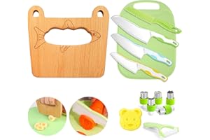 GOODCHEF Lot de 13 couteaux de cuisine pour enfants pour couper et cuisiner des fruits ou légumes pour les tout-petits, avec couteau en bois, planche à découper, éplucheur (poisson)