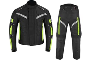 REXTEK Motorbike Suit 2 Piece Suit Rider Bike Motorcycle Motorbike Waterproof Suit Jacket with Trouser CE Armoured (Green, M)