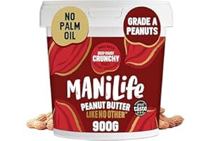 MANÍLIFE ManiLife Deep Roast Crunchy Peanut Butter, 900g Tub - Rich and Intense Vegan Peanut Butter Made from Single Origin Grade-A Argentine Peanuts - No Palm Oil, No Added Sugar, No GMOs (packaging may vary)