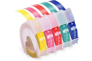 Airmall Embossing Label Tape 9mm Replacement for Dymo Omega Label Tape Compatible with Dymo Omega S0717930 Label Maker and Junior Label Maker S0717900, 5 Roll (Pink Yellow Red Lake Green Blue)