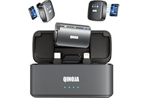 QINOJA Kabelloses Lavalier Mikrofon, Ansteckmikrofon für Handy/iPhone/Kamera/Computer - Verstärkung Einstellen, KI Rauschunterdrückung, Ladeschale, Mini Magnet Wireless Mikrofon für Vlog, Streaming
