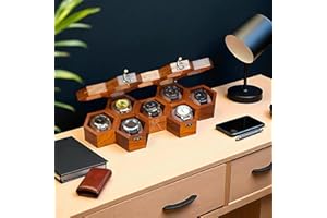 Royal Craft Expertise Boîte à montres en bois fabriquée à la main à 7 emplacements pour homme – Vitrine vintage en nid d'abeille en palissandre indien | Comprend des oreillers en velours – Cadeau de