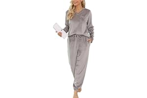 Vlazom Women Pyjamas,Soft Warm Fleece Pjs Sets Fluffy Loungewear Set Long Sleeve Tops and Pants Sleepwear with Pockets S-XXL