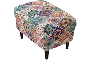 Highdi Ottoman Cover Rectangle Polyester Spandex,Stretch Footstool Slipcover,Stool Protector Cover with Elastic Bottom,Dustproof Removable Washable Footrest Pouffe Covers (Datura flowers,L)