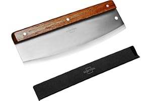 SILBERTHAL Coupe Pizza En Acier Inox Et Bois Acacia - Couteau Pizza Demi Lune 32 cm - Hachoir Herbes Legumes Tarte - Découpe facile