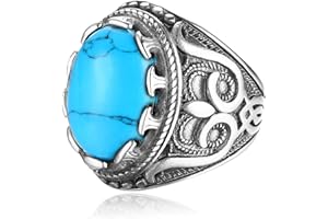Dochais Bague Homme Acier inoxydable,Bague Brande Taille Homme,Bague Pierre d'oeil Tigre Turquoise,Bague Argent pour Homme