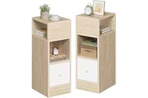 EUGAD Mesitas de Noche Pack 2, con 2 Compartimentos y 1 Cajón, 25x30x66 cm, Mesita Auxiliar para Salon y Dormitorio, Estilo Moderno, Madera, Roble Claro, 0192ZZ-2