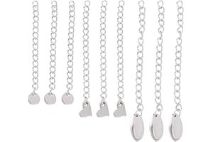 UNICRAFTALE 3 Stili 30 Fili di Estensionea Catena Ipoallergenica Circa 55-62mm con Ciondoli A Forma di Cuore/Ovale/Piatto Tondo Code di Estensionea Catena in Acciaiorurgico per Gioielli