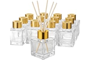 Doni Bomboniere - 12 leere Glasflaschen à 50 ml mit Holzstäbchen für Raumduft - Diffusor für ätherische Öle für Zuhause, Badezimmer, Wohnzimmer, dekorative Möbel (Gold)