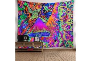 DOLLIN&DOCKIN Tapisserie Murales, Tapisserie Hippie Trippy Psychédélique Wall Hanging Forêt Champignons Colorés, Décor Art Rectangulaire Imprimer Tissu Pour Salon Chambre À Coucher