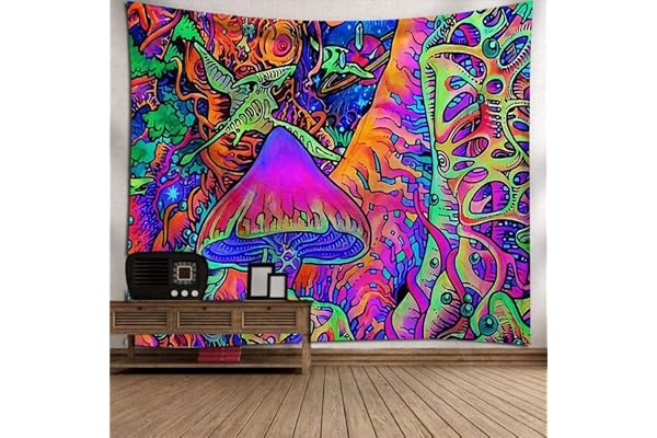 Dollin&Dockin Tapisserie Murales, Tapisserie Hippie Trippy Psychédélique Wall Hanging Forêt Champignons Colorés, Décor Art Rectangulaire Imprimer Tissu Pour Salon Chambre À Coucher