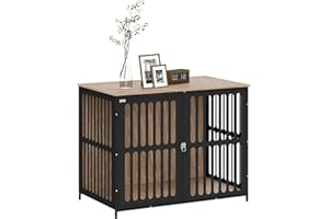 PawHut Dog Crate Furniture, Dog Cage Side End Table Indoor with Anti-Chew Resistant Mesh, Anti-Escape Door, for Large Pet, 100 x 60 x 81.5 cm, Walnut Brown
